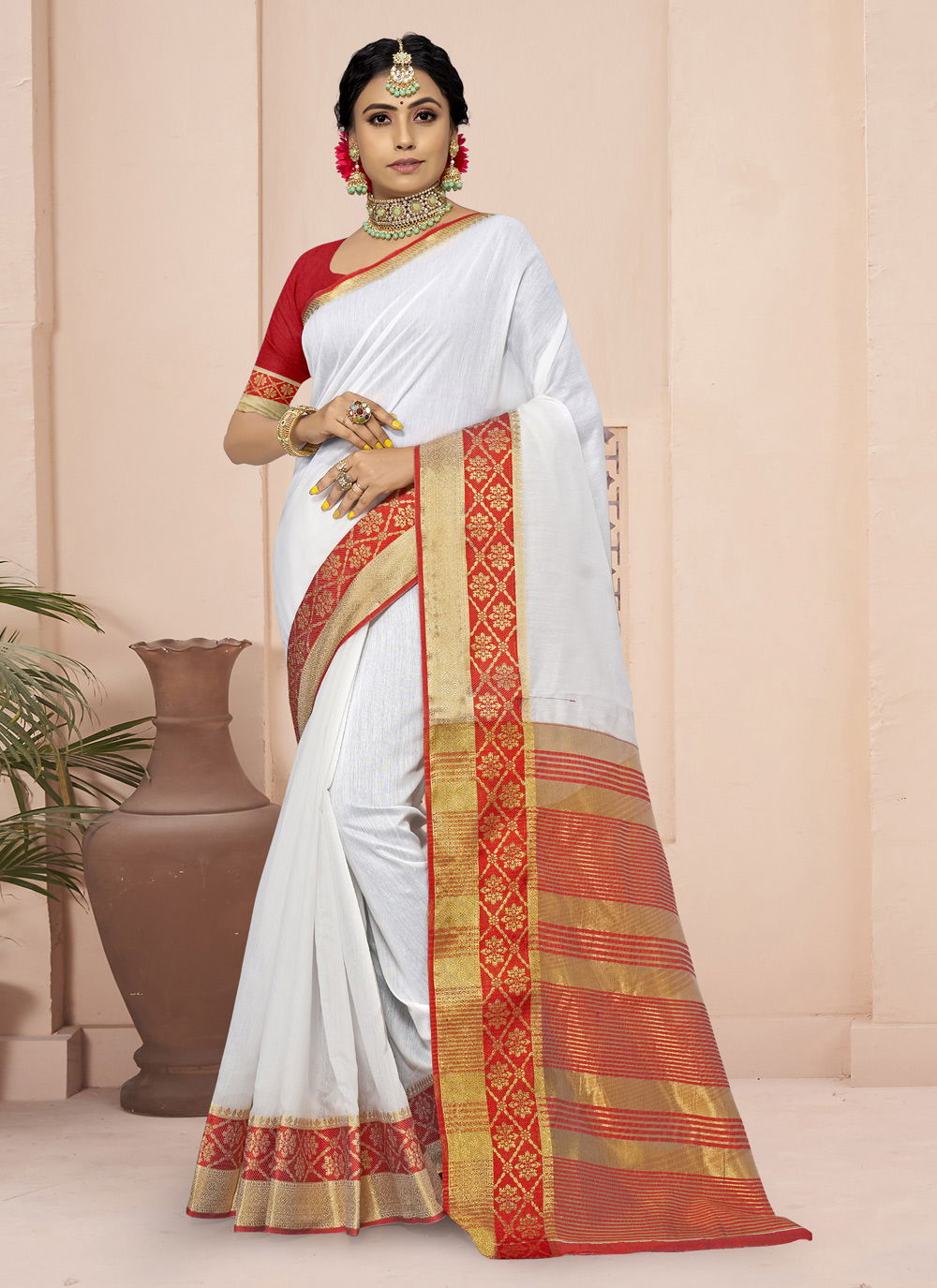 Sangam Red Chili Fancy Festive Wear Cotton Latest Saree Collection